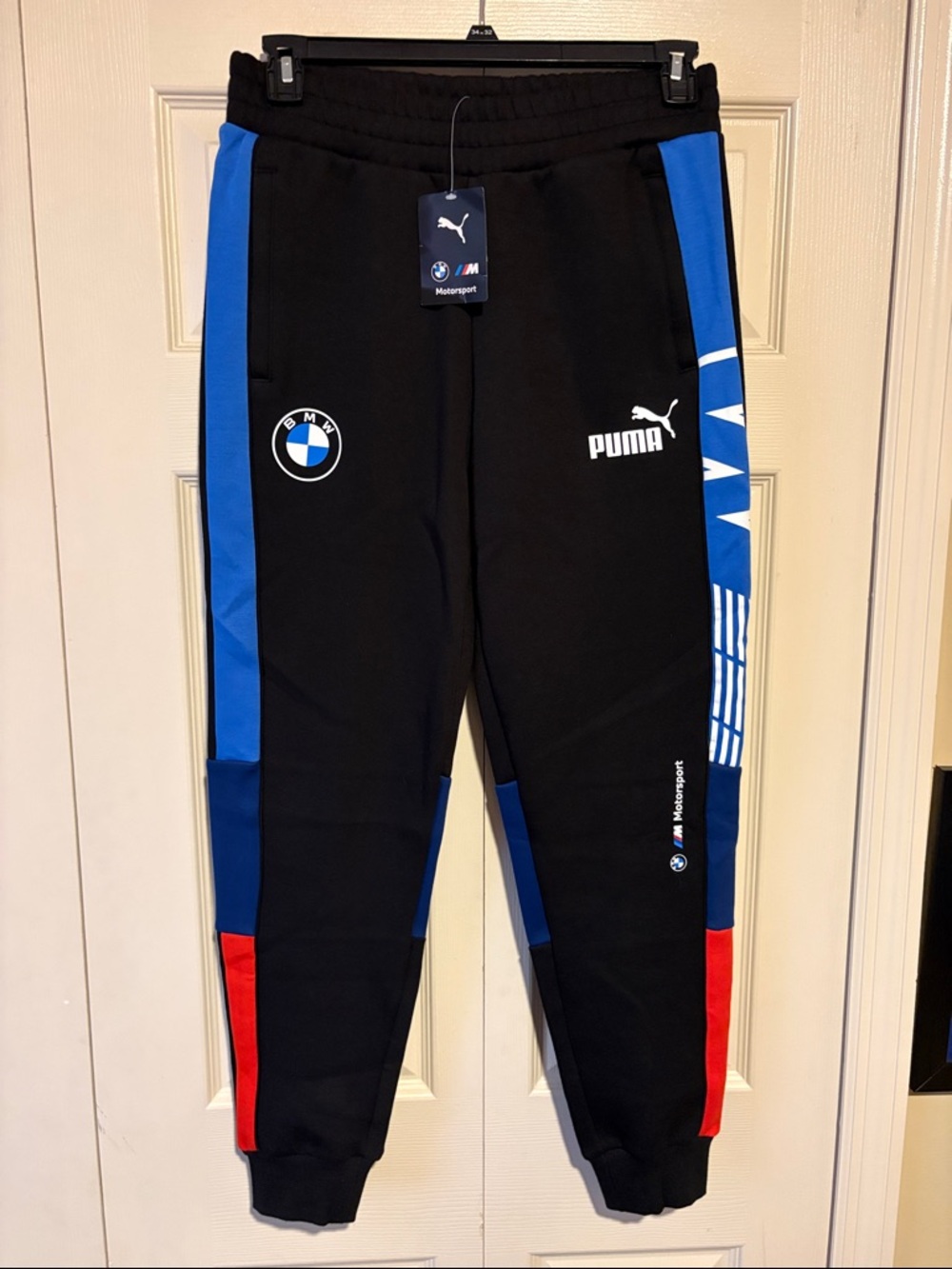Puma Black Track Pants with Blue & Red Motorsport Accents